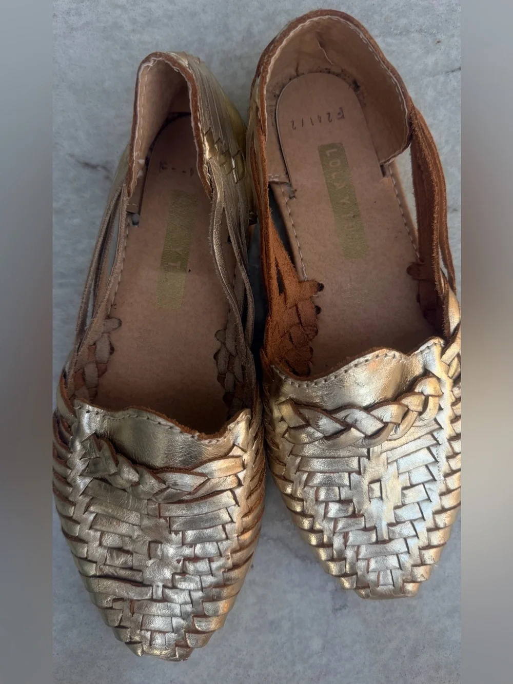 Lola y Tula Mexican Huarache Gold Woven Leather Slip-On Flats